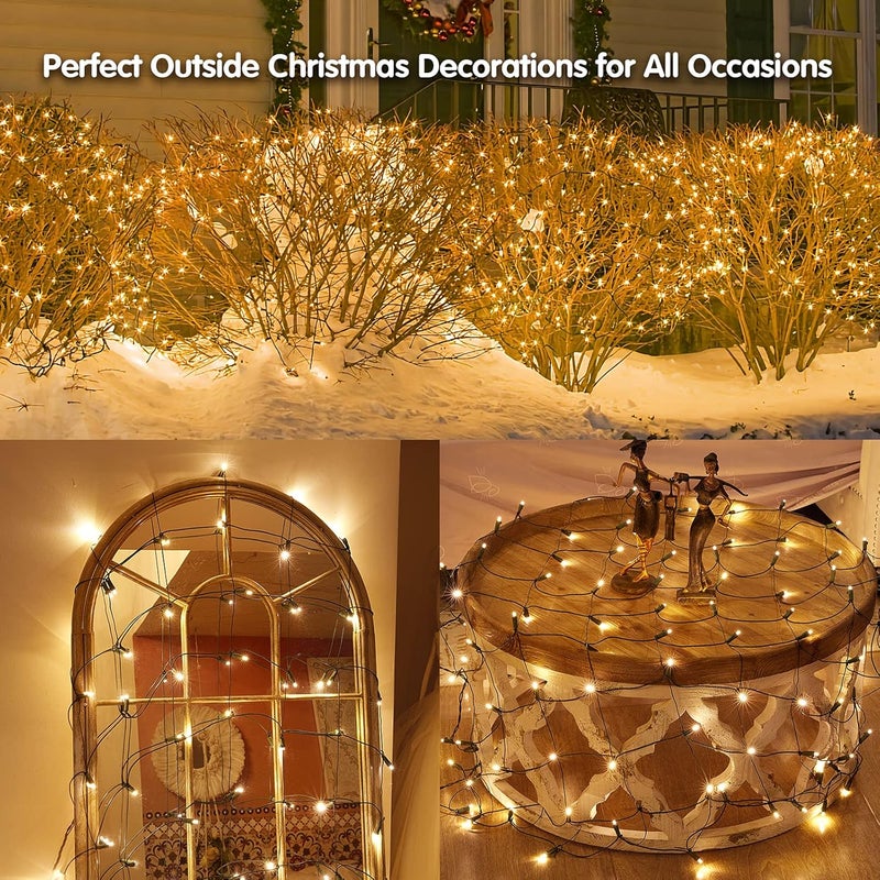 Dirnun Led Christmas Net Lights Outdoor Christmas Lights WarmWhite 160LED 5ftx7ft, Waterproof Outdoor Indoor Fairy Mesh Net Light for Xmas Party, Yard, Patio, Trees, Shrubs, Bushes Decorations - Image 5